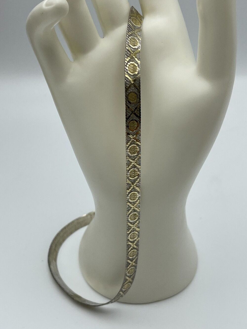 ALX Sterling Silver 6.6mm Herringbone Chain 18" VTG 925 Italy 2 Tone XO Necklace